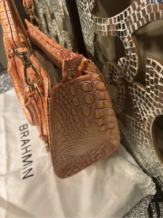 💕Brahmin Cami Apricot Rose Melbourne Leather Satchel